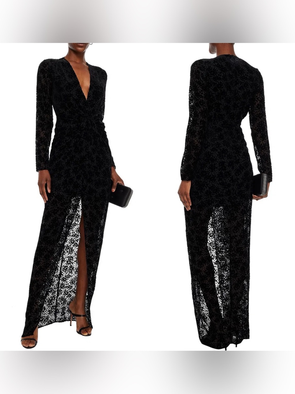 Veronica Beard Black Lace Long-Sleeve Maxi Dress 6